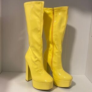 Fashion Nova Yellow Platform Boots in size 7